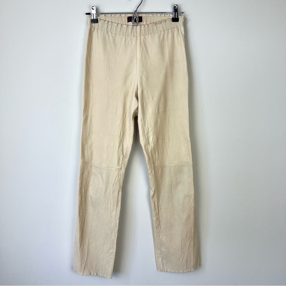 Stouls Lamb Leather Straight Leg Pull On Pants Cream